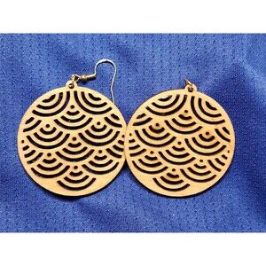1 Pair Round Shaped Laser Cut Wooden Dangle Earrings Boho Style.